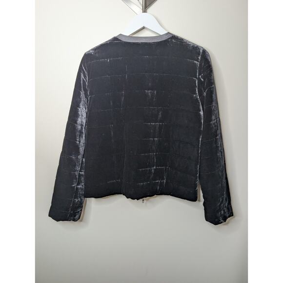 EILEEN FISHER Jacket S Velvet Silk Blend Full Zip Quilted Lined Black - Picture 7 of 10